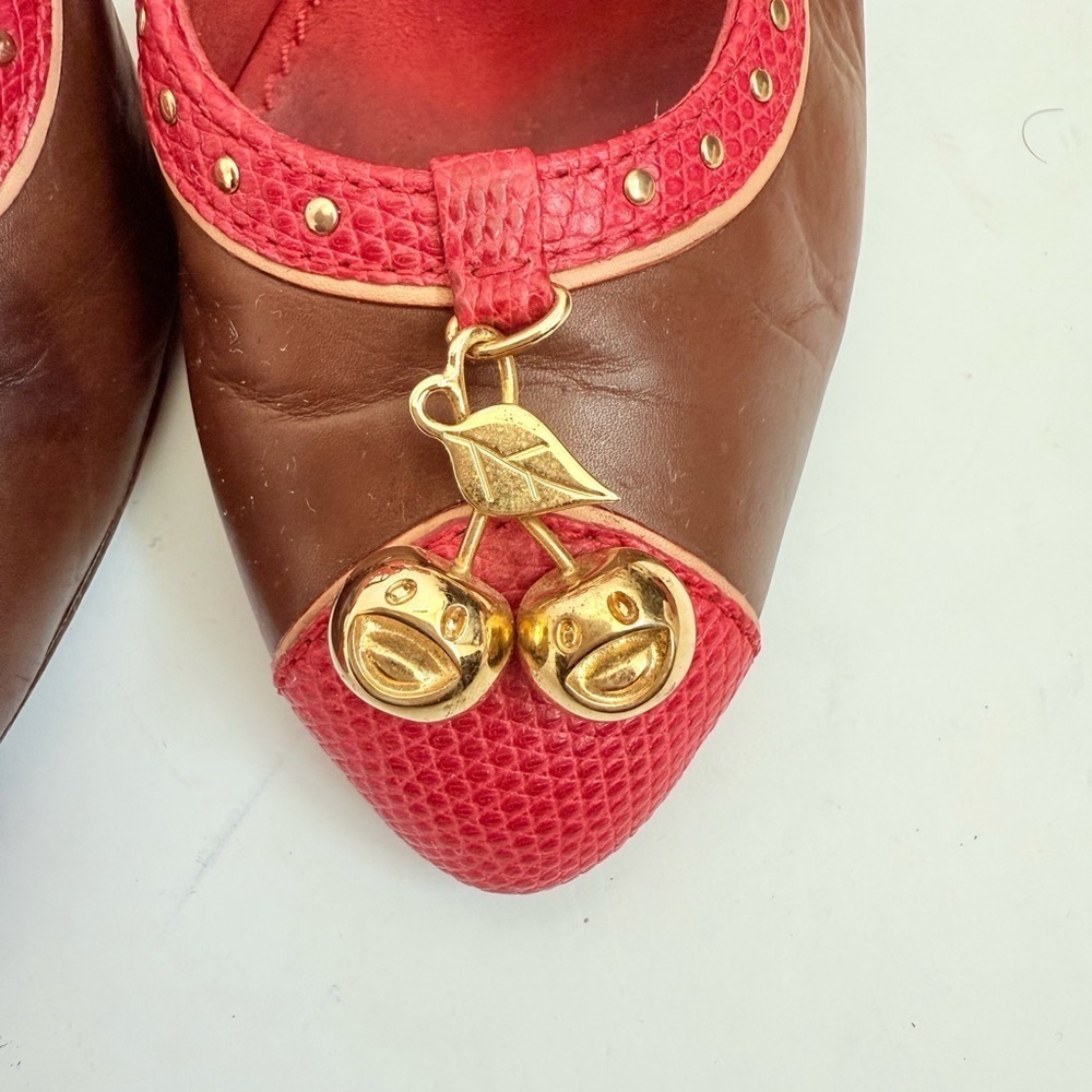 Louis Vuitton Brown Red Leather Takashi Murukami Cherry Sling back pumps EU 38.5 - Picture 10 of 10